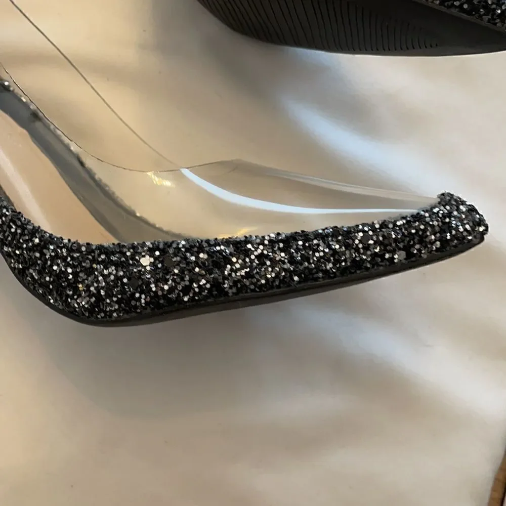 WILD DIVA PVC/GUNMETAL GLITTER SHOES.  NEW